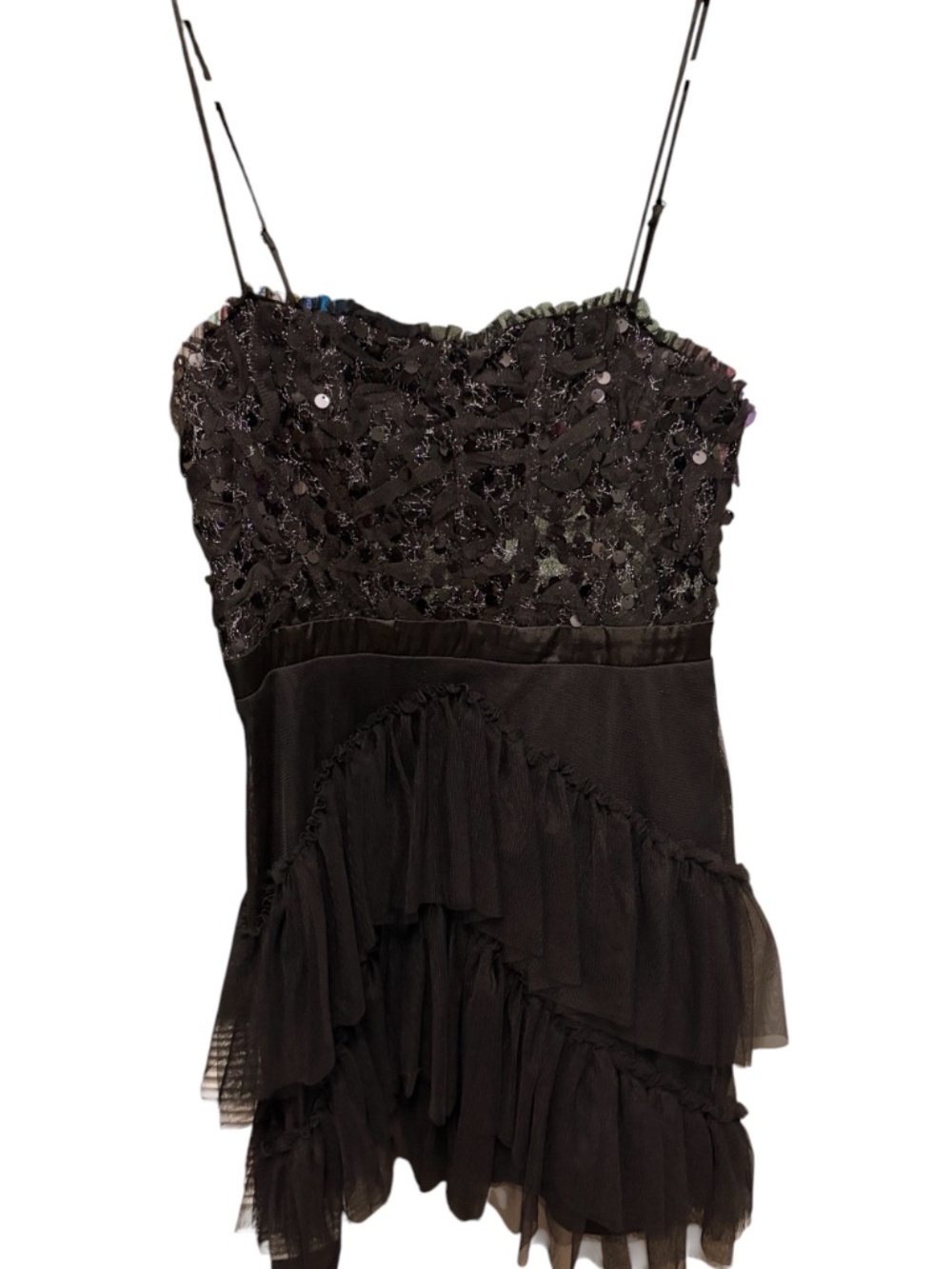 City Studio Black Paillettes Mini Fit & Flare Ruffle Dress